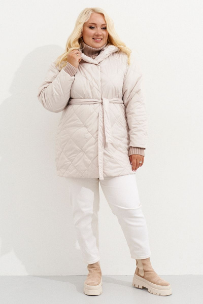 Бежевое демисезонное пальто с капюшоном и утеплителем Ketty К-10670 бежевый - фото 8