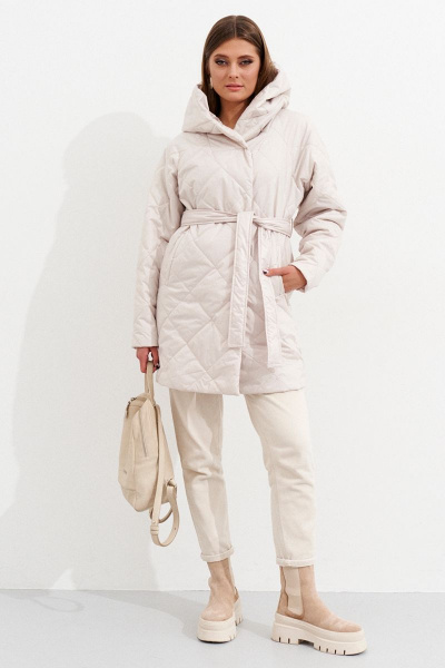 Бежевое демисезонное пальто с капюшоном и утеплителем Ketty К-10670 бежевый - фото 1