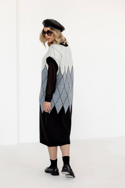 Платье вязаное серое из трикотажа с шерстью Romgil 879ШТЗ черный,светло-серый,молочный - фото 2