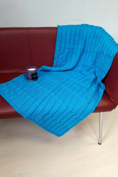 Голубой вязаный трикотажный плед с объемной вязкой Romgil РВ0067-ШЕ6 синяя_волна - фото 2