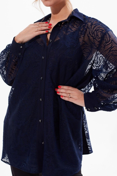 Кружевная нарядная блузка с разрезами и пуговицами Condra 16226 синий - фото 12