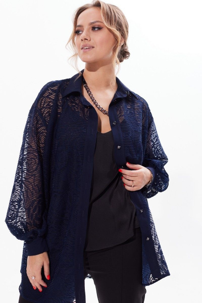 Кружевная нарядная блузка с разрезами и пуговицами Condra 16226 синий - фото 10