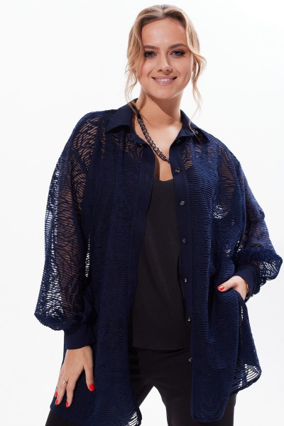 Кружевная нарядная блузка с разрезами и пуговицами Condra 16226 синий - фото 9