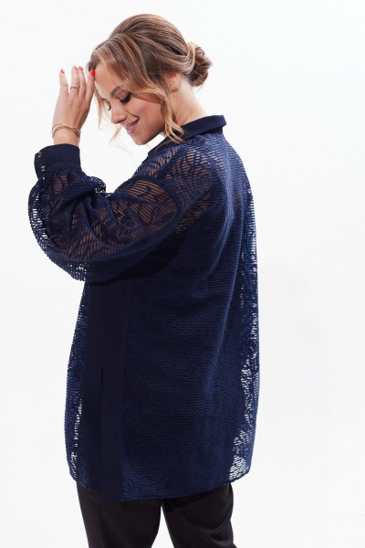 Кружевная нарядная блузка с разрезами и пуговицами Condra 16226 синий - фото 6