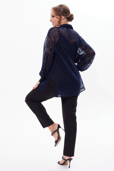 Кружевная нарядная блузка с разрезами и пуговицами Condra 16226 синий - фото 5