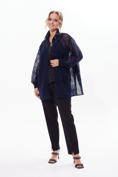 Кружевная нарядная блузка с разрезами и пуговицами Condra 16226 синий - фото 2