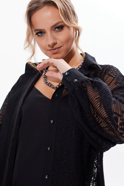 Кружевная блузка с разрезами и длинным рукавом Condra 16226 черный - фото 15