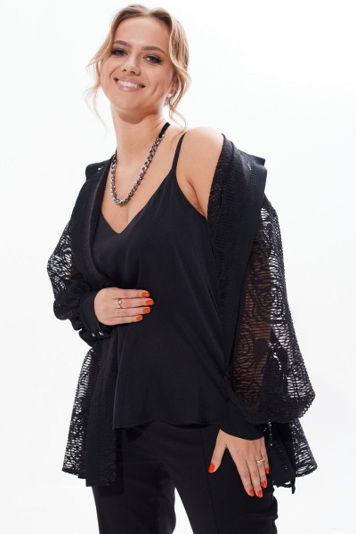 Кружевная блузка с разрезами и длинным рукавом Condra 16226 черный - фото 13