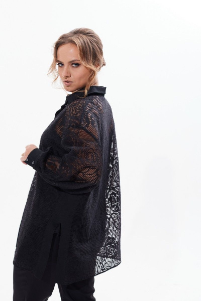 Кружевная блузка с разрезами и длинным рукавом Condra 16226 черный - фото 11