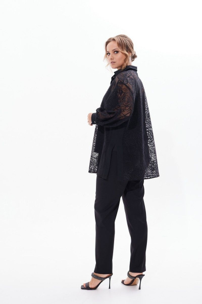 Кружевная блузка с разрезами и длинным рукавом Condra 16226 черный - фото 10