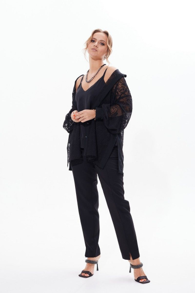 Кружевная блузка с разрезами и длинным рукавом Condra 16226 черный - фото 9