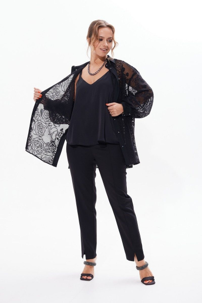 Кружевная блузка с разрезами и длинным рукавом Condra 16226 черный - фото 8