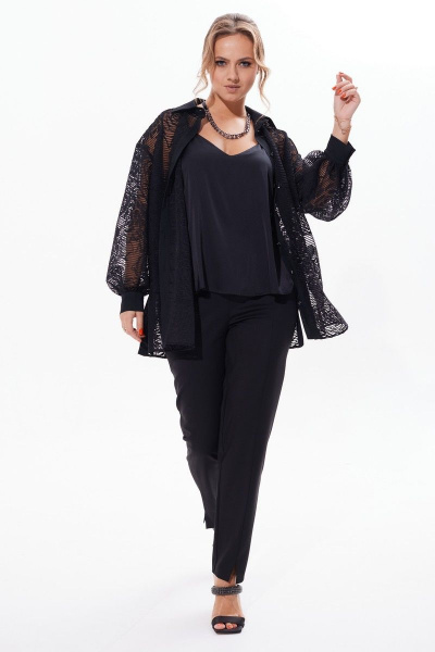 Кружевная блузка с разрезами и длинным рукавом Condra 16226 черный - фото 7