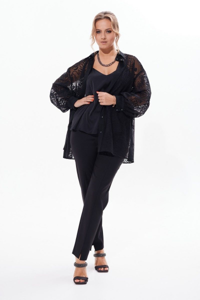 Кружевная блузка с разрезами и длинным рукавом Condra 16226 черный - фото 5