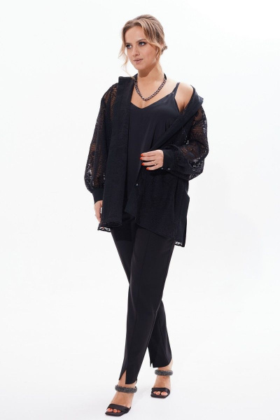 Кружевная блузка с разрезами и длинным рукавом Condra 16226 черный - фото 4