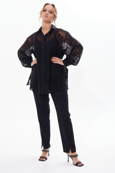 Кружевная блузка с разрезами и длинным рукавом Condra 16226 черный - фото 2