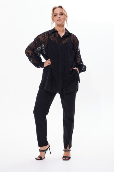 Кружевная блузка с разрезами и длинным рукавом Condra 16226 черный - фото 1