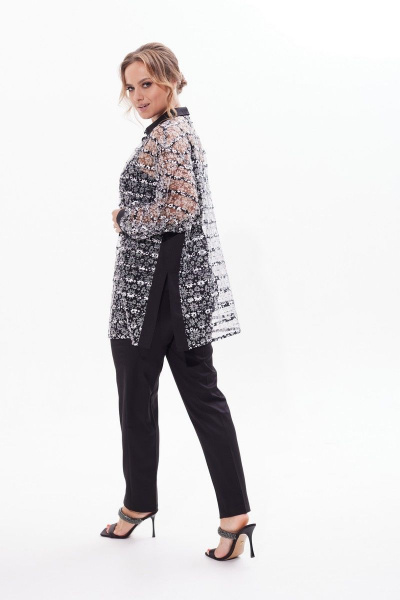 Блузка из сетки с отложным воротником и длинным рукавом Condra 16226 черно-белый - фото 11