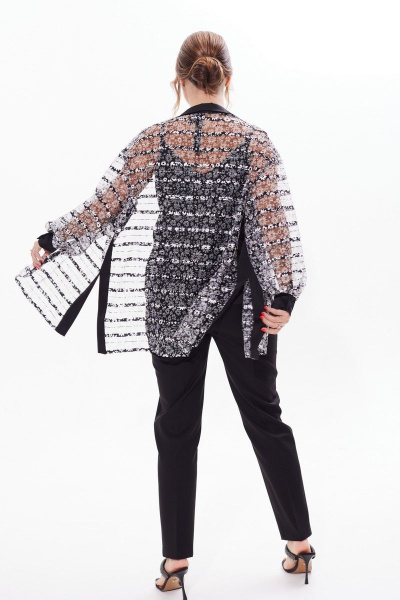 Блузка из сетки с отложным воротником и длинным рукавом Condra 16226 черно-белый - фото 10