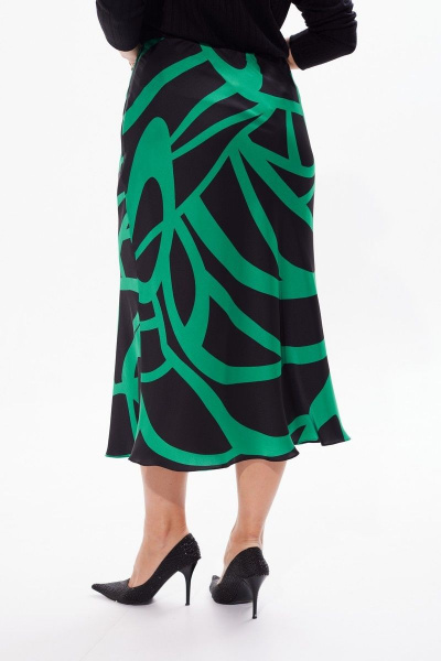 Миди юбка А-силуэт с поясом и молнией Condra 12091 черный-зеленый - фото 10
