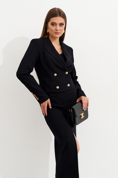 Деловой укороченный жакет двубортный из текстиля Ketty К-12330 черный - фото 11