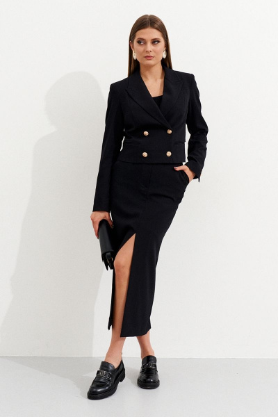 Деловой укороченный жакет двубортный из текстиля Ketty К-12330 черный - фото 10