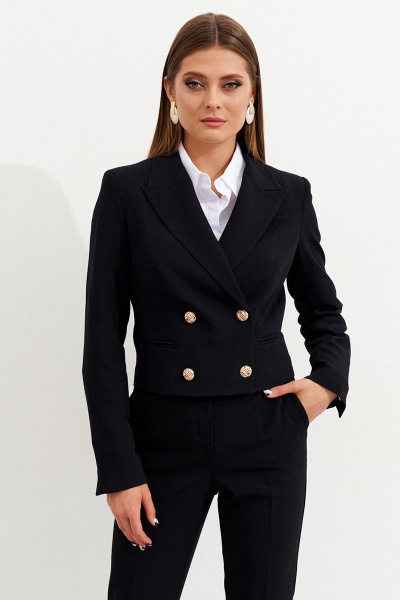Деловой укороченный жакет двубортный из текстиля Ketty К-12330 черный - фото 8