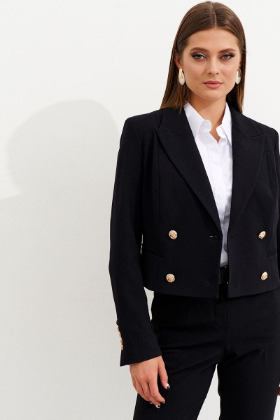 Деловой укороченный жакет двубортный из текстиля Ketty К-12330 черный - фото 7