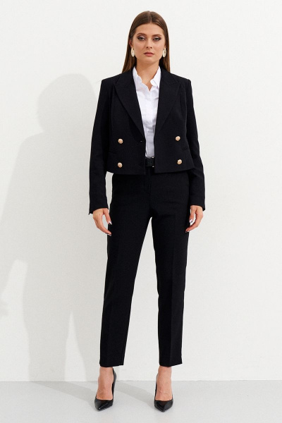 Деловой укороченный жакет двубортный из текстиля Ketty К-12330 черный - фото 6