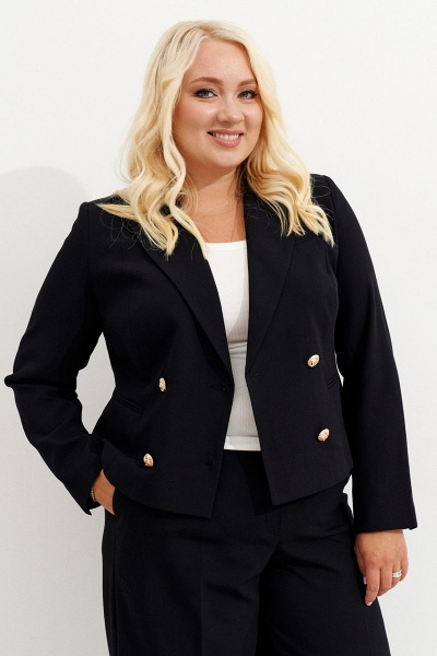 Деловой укороченный жакет двубортный из текстиля Ketty К-12330 черный - фото 5