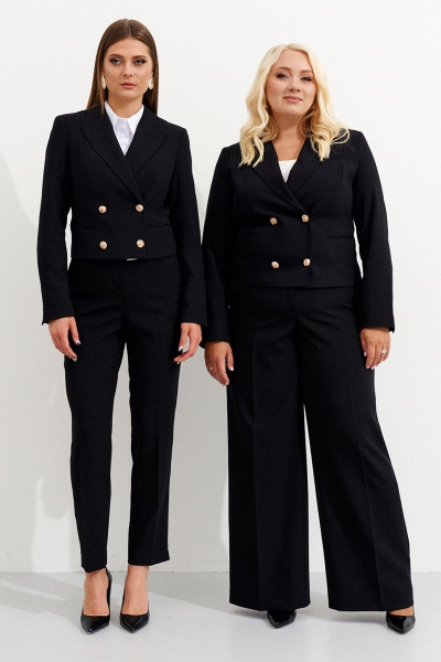 Деловой укороченный жакет двубортный из текстиля Ketty К-12330 черный - фото 3