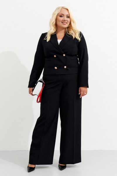 Деловой укороченный жакет двубортный из текстиля Ketty К-12330 черный - фото 2