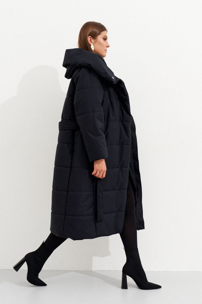 Зимнее пальто с капюшоном и съемным поясом Ketty К-10570 черный - фото 7