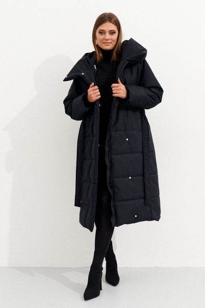 Зимнее пальто с капюшоном и съемным поясом Ketty К-10570 черный - фото 6