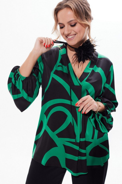 Стильная ручная брошь цветок в ткани и перьях Condra 19014 черный - фото 3