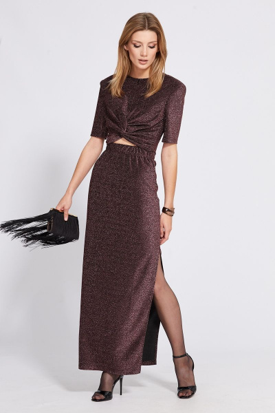 Трикотажный комплект блузки и юбки с люрексом EOLA 2528 медь - фото 4