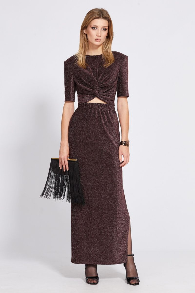 Трикотажный комплект блузки и юбки с люрексом EOLA 2528 медь - фото 3