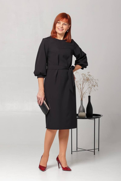 Полуприлегающее платье с вытачками и шлицей Соджи 578 черный - фото 2