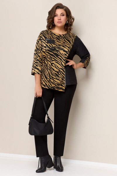 Брюки, джемпер VOLNA 1323 золотисто-бежевый+черный - фото 1