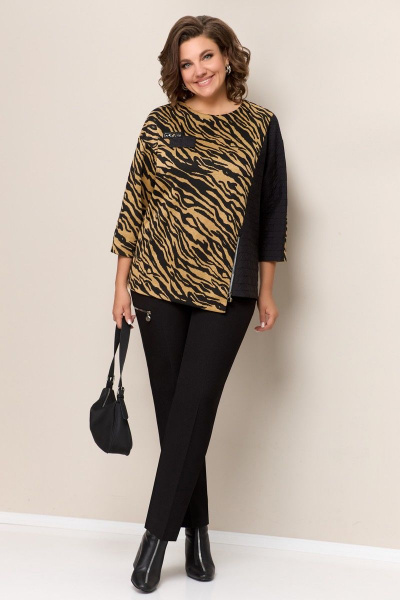 Брюки, джемпер VOLNA 1323 золотисто-бежевый+черный - фото 2