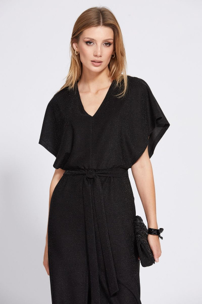 Миди платье приталенное из трикотажа с люрексом EOLA 2531 черный - фото 4