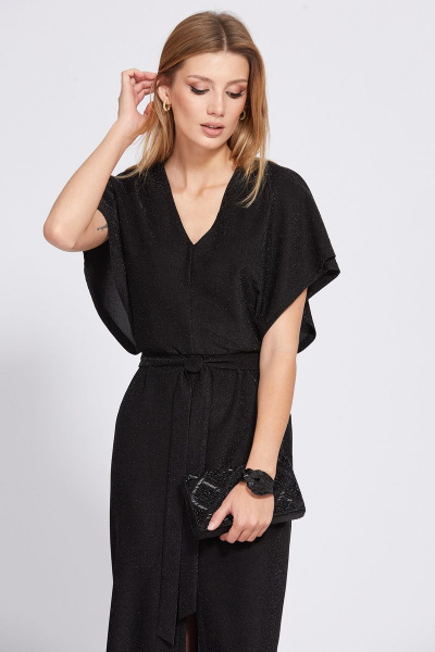 Миди платье приталенное из трикотажа с люрексом EOLA 2531 черный - фото 3