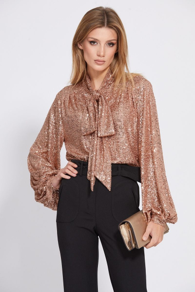 Блузка трикотажная с пайетками и разрезами EOLA 2537 бежево-розовый - фото 1
