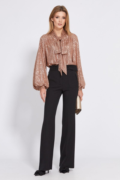 Блузка трикотажная с пайетками и разрезами EOLA 2537 бежево-розовый - фото 4