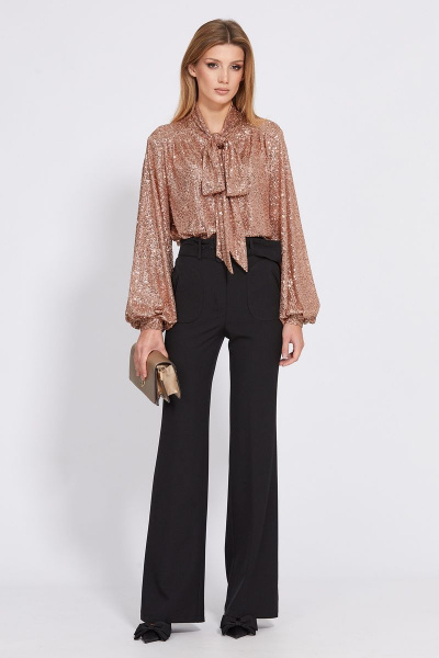 Блузка трикотажная с пайетками и разрезами EOLA 2537 бежево-розовый - фото 2