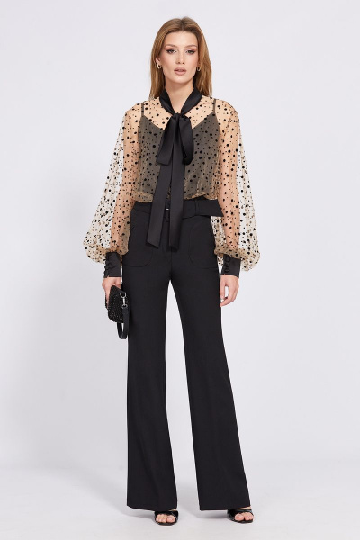 Черные брюки-клеш из костюмной ткани на пояс с карманами EOLA 2540 черный - фото 4