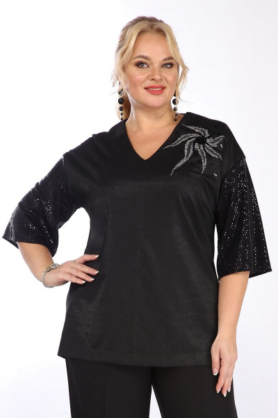 Блуза женская нарядная из трикотажа с вышивкой и пайетками Jurimex 3034 черный - фото 1
