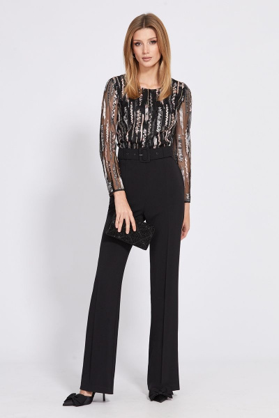 Комбинезон нарядный с вышивкой и поясом EOLA 2541 черный - фото 4