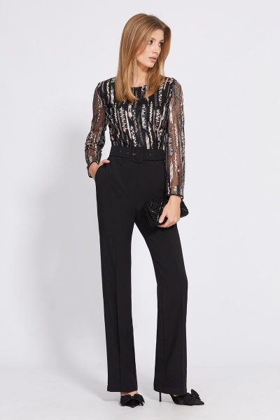 Комбинезон нарядный с вышивкой и поясом EOLA 2541 черный - фото 3