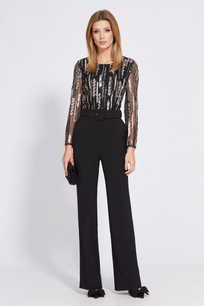 Комбинезон нарядный с вышивкой и поясом EOLA 2541 черный - фото 1